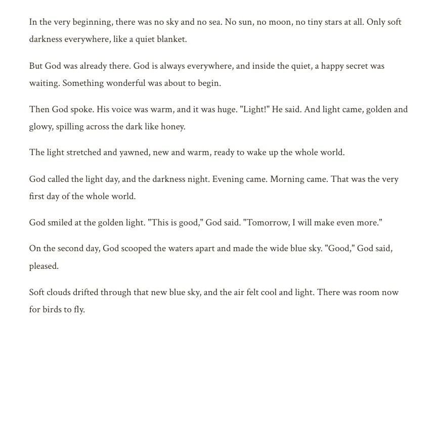 Story page, days one and two