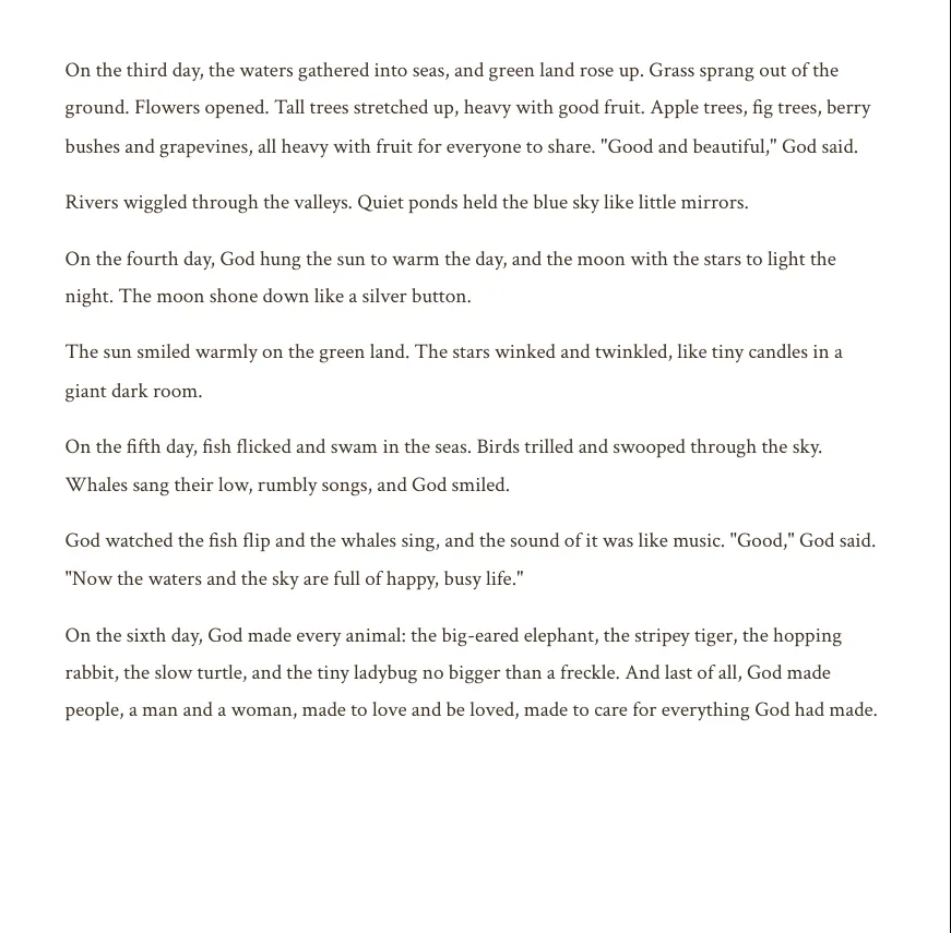 Story page, days three through six