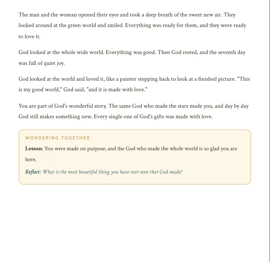 Closing page with Wondering Together box
