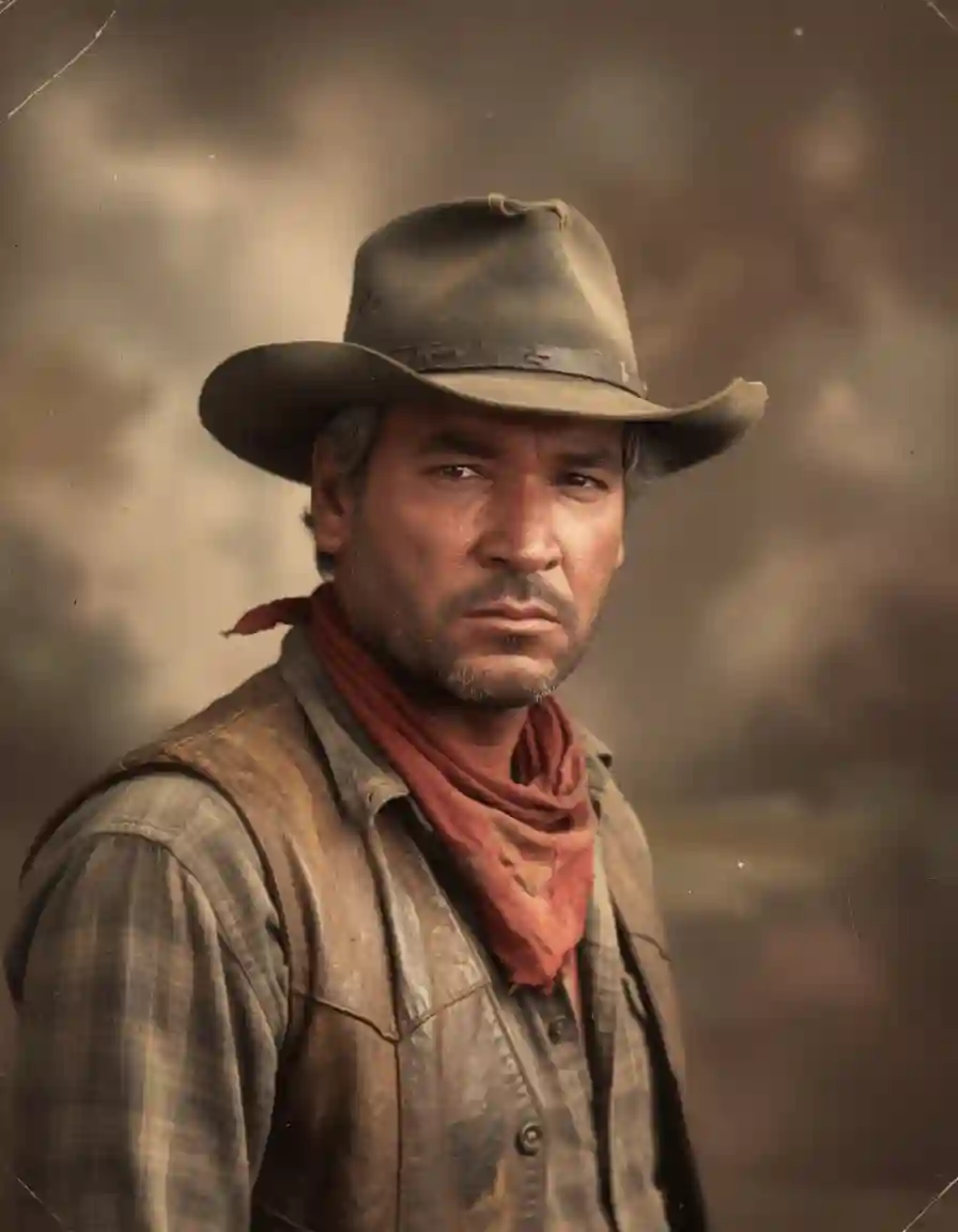 Sepia studio portrait of a weathered frontiersman in a dark wool coat, gazing calmly at the camera (placeholder portrait for the site owner).
