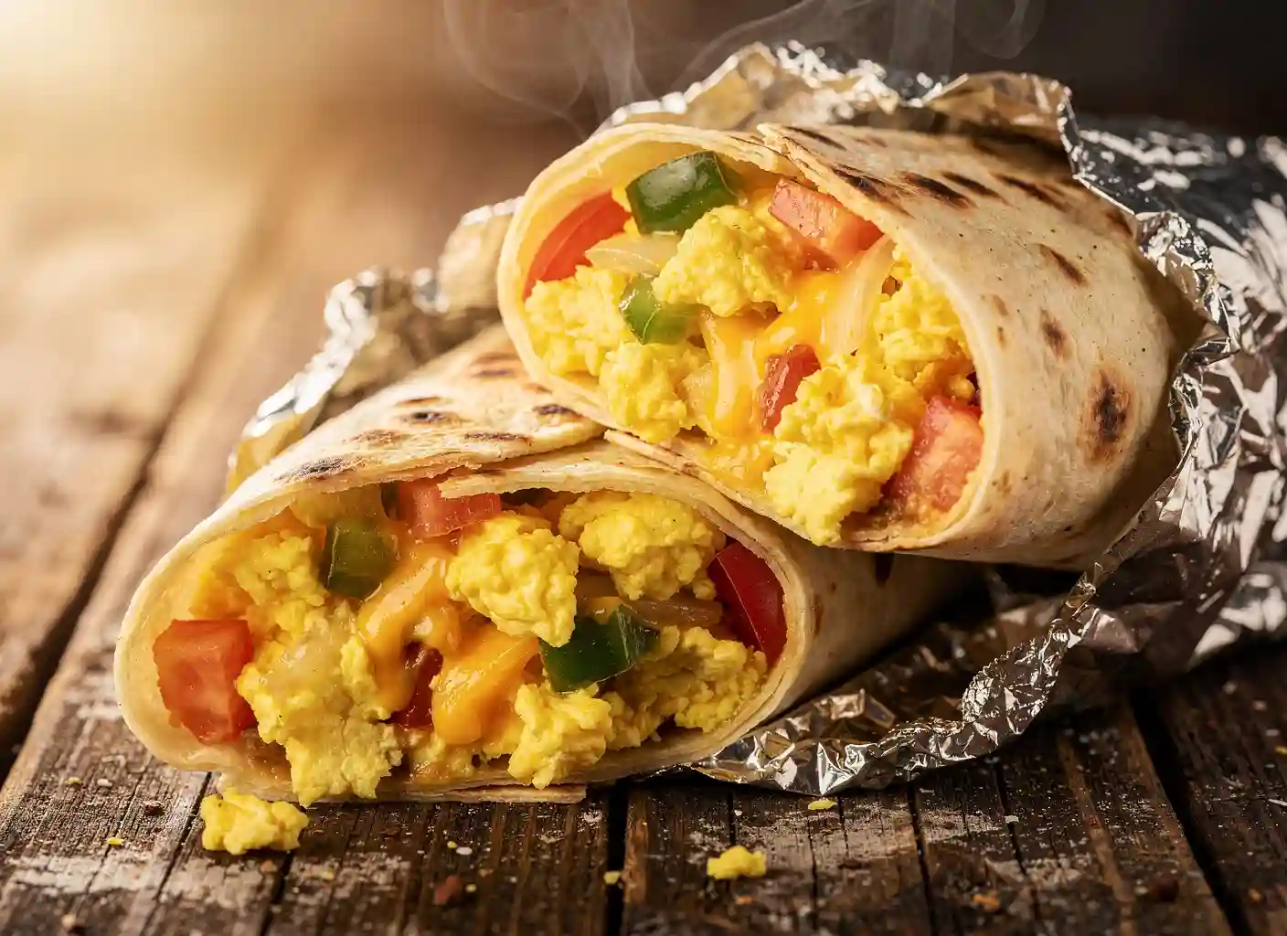 Breakfast burrito with eggs, cheese and salsa
