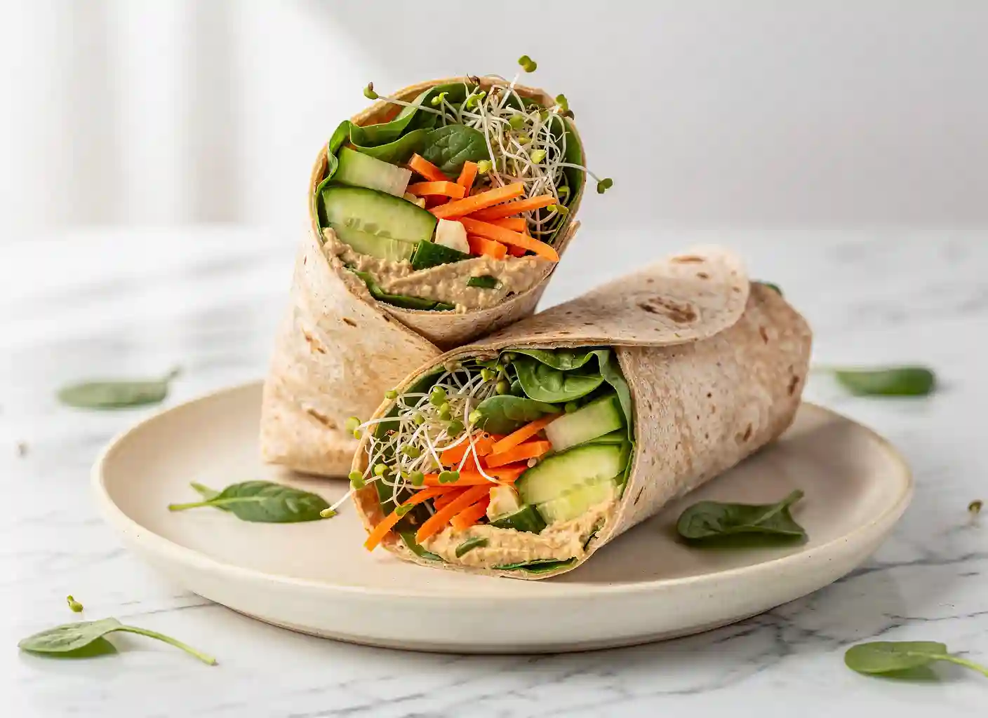 California veggie wrap with hummus, cucumber and sprouts