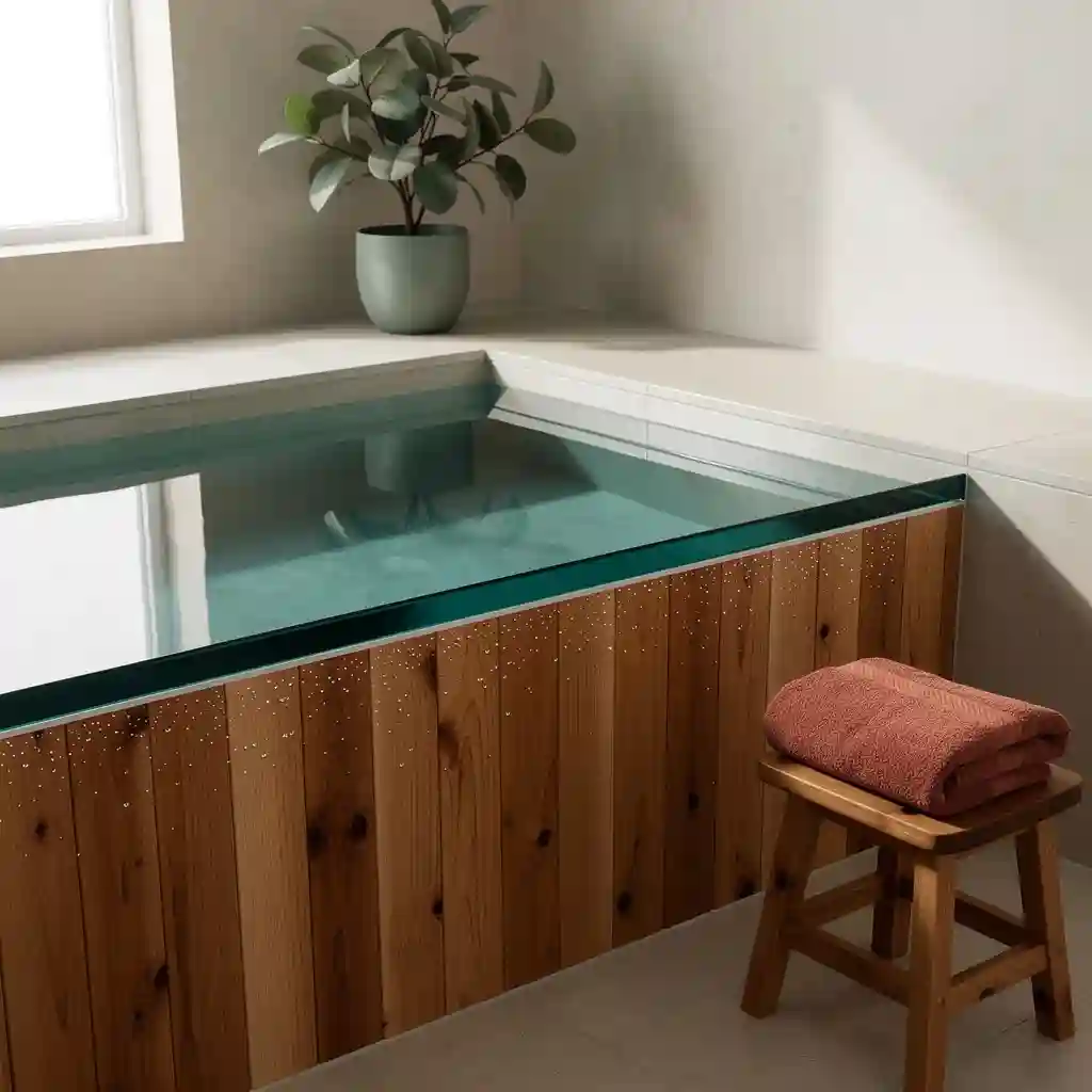 Cedar cold plunge tub with still water